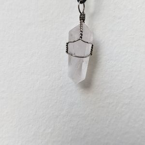 Double Terminated Clear Quartz Silver Wire Wrapped Pendant Necklace